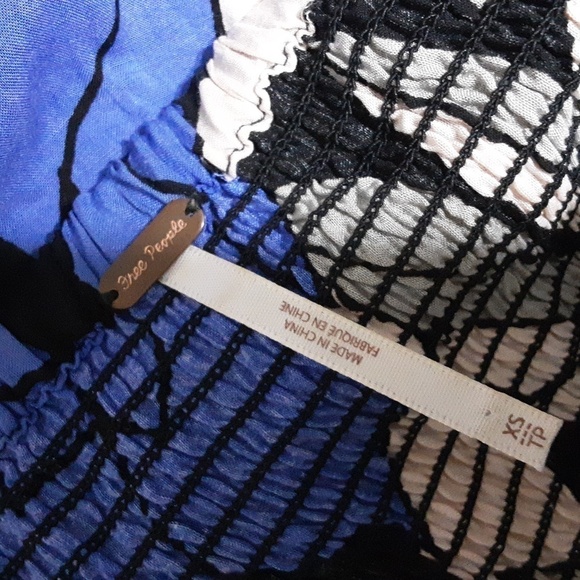 Free people Louise smocked off shoulder floral mini dress women Blue XS/TP fairy - Picture 7 of 10